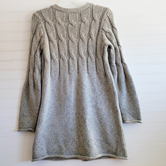 J.Jill Long Cardigan Womens Small Gray Marled Duster Cable Knit Pockets Roll Hem - Picture 6 of 9